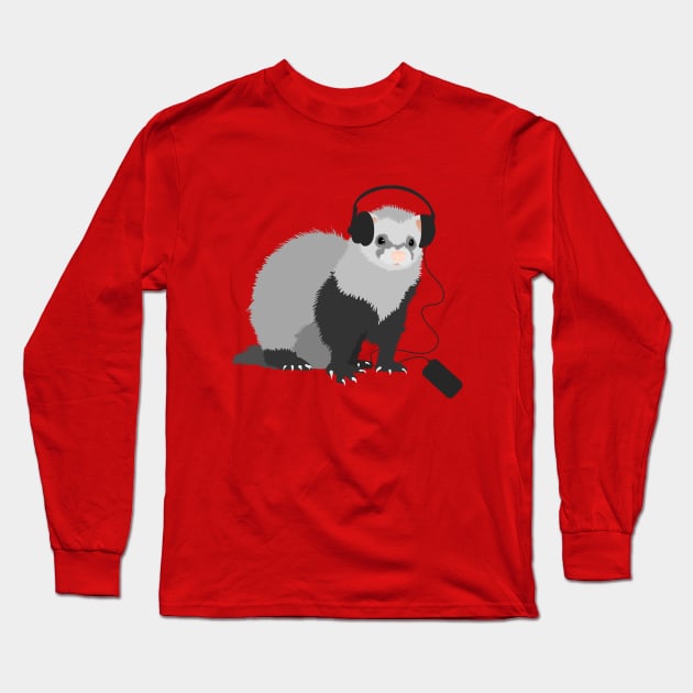 Music Loving Ferret Long Sleeve T-Shirt by Boriana Giormova